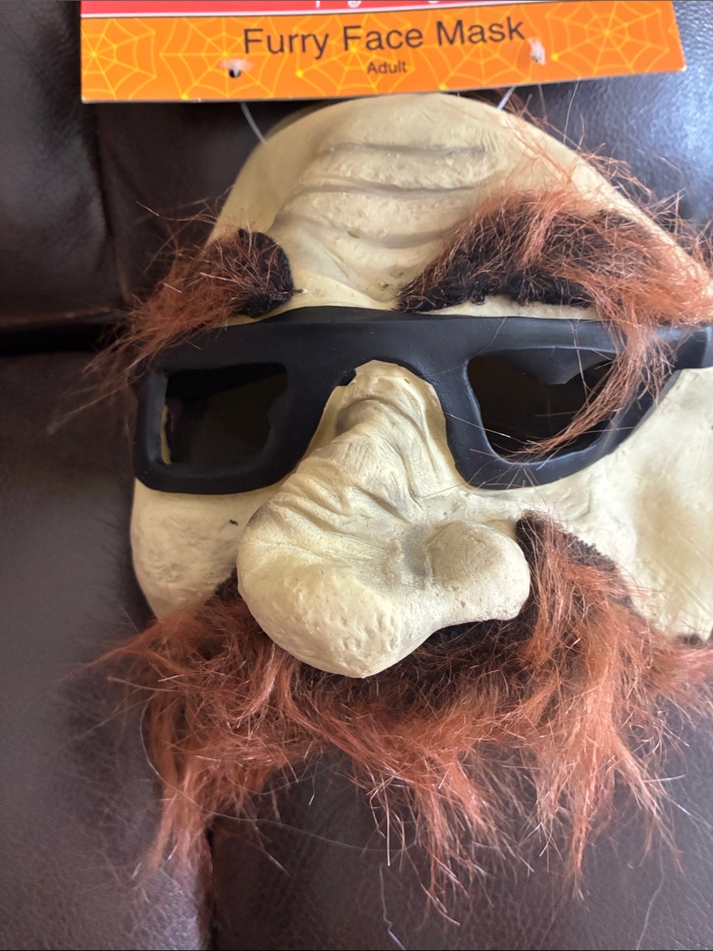 Furry Face Mask with Sunglasses - Beige with Brown Hair adult